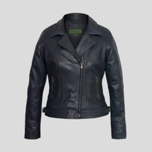 Women’s Navy Leather Motorcycle Jacket