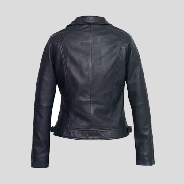 Women’s Navy Leather Motorcycle Jacket