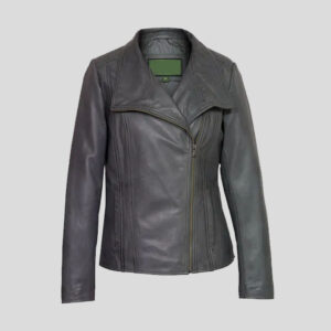 Womens Grey Leather Biker Jacket