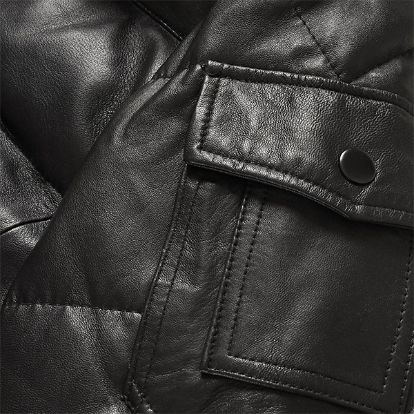 Black Leather Men's Bubble Fashion Jacket
