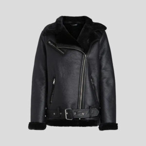 Black Leather Shearling Jackets for Womens