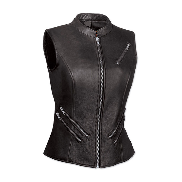 Black cowhide women leather vest