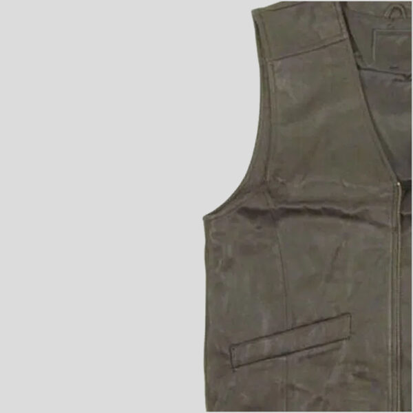 Brown Leather Vest for Mens with Zipper