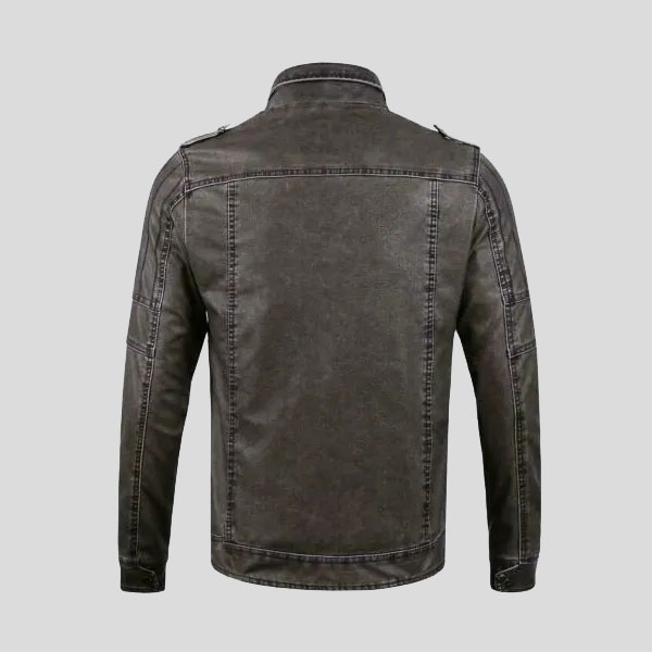 Chest Pocket Black Leather Jacket22