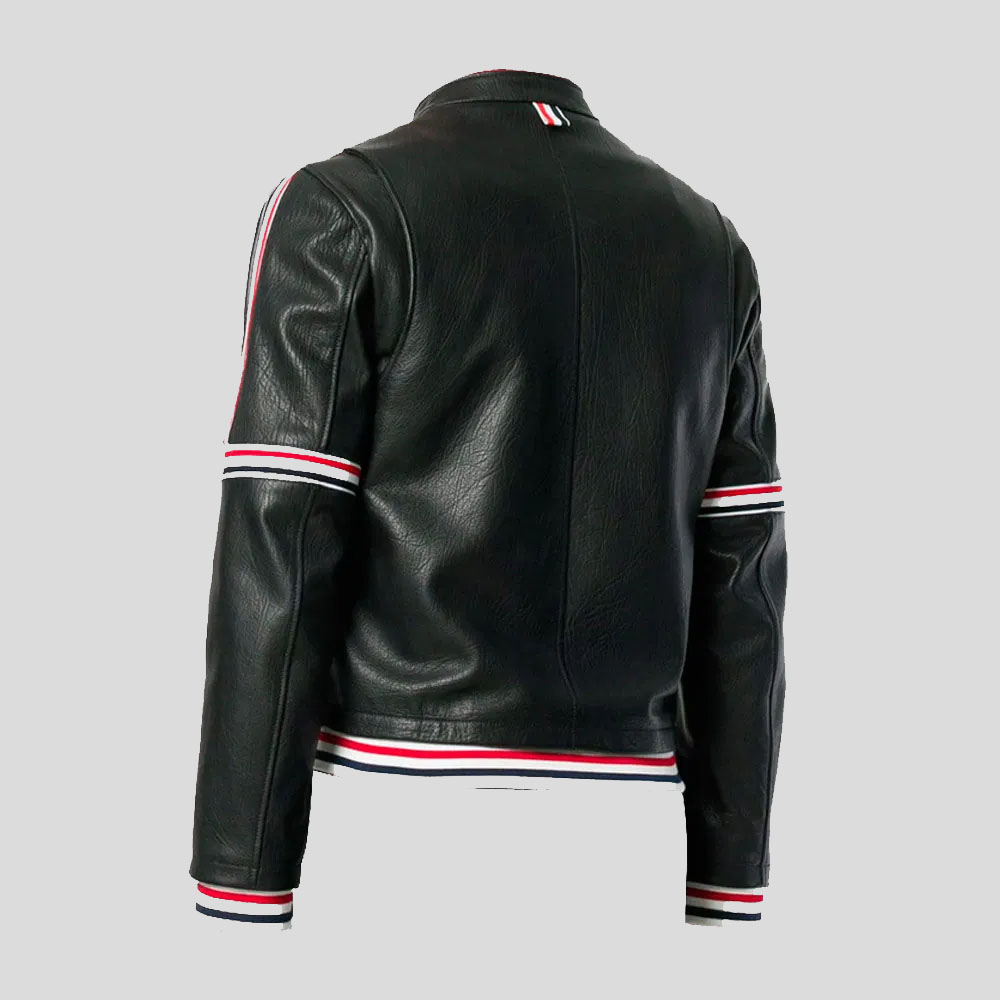 Leather Bomber Jacket Elastic Seamed