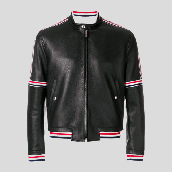 Leather Bomber Jacket Elastic Seamed