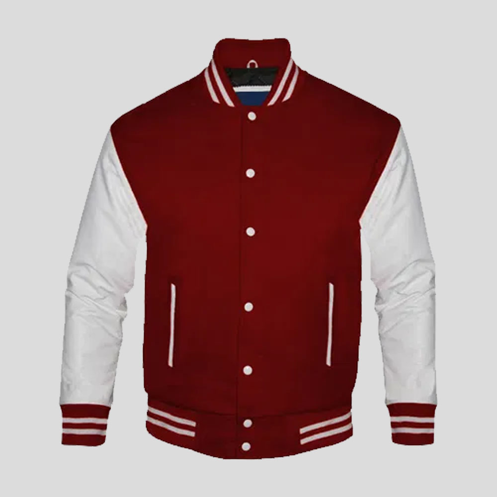 Leather Letterman Jacket with Red Sleeves