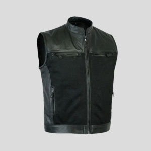 Men Black Perforated Biker Genuine Real Cowhide Leather Waistcoat Vest
