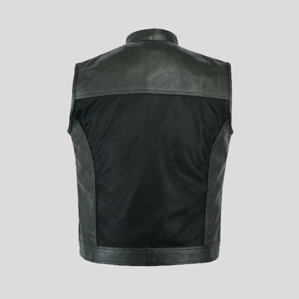 Men Black Perforated Biker Genuine Real Cowhide Leather Waistcoat Vests