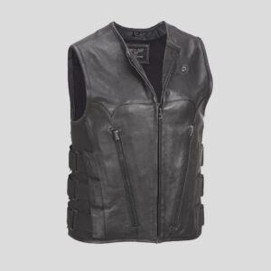Men Fashion Leather Biker Black Vest