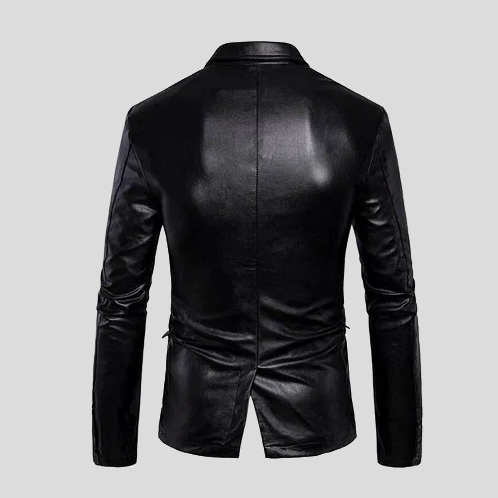 Men Formal Wedding Breathable 2 Buttons Lapel Moto Black Leather Jacket Coat