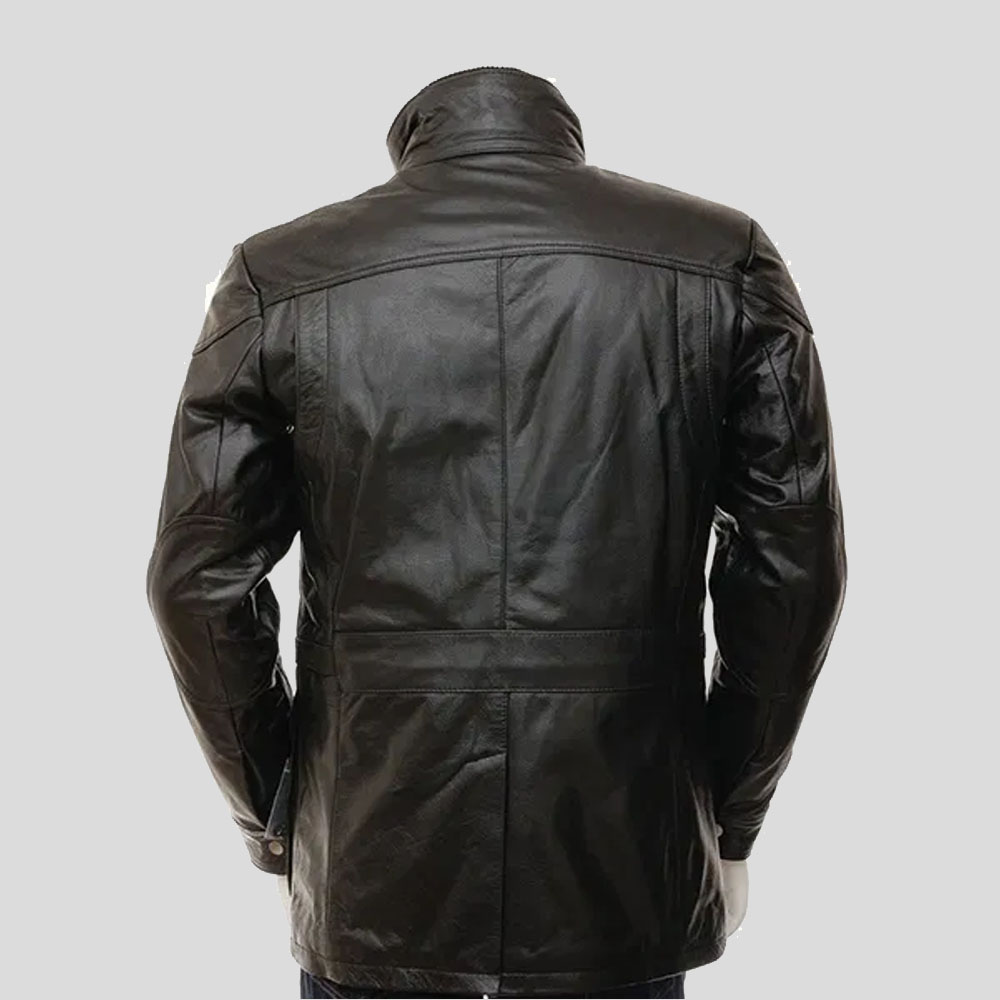 Men’s Black Leather Coat with buttons