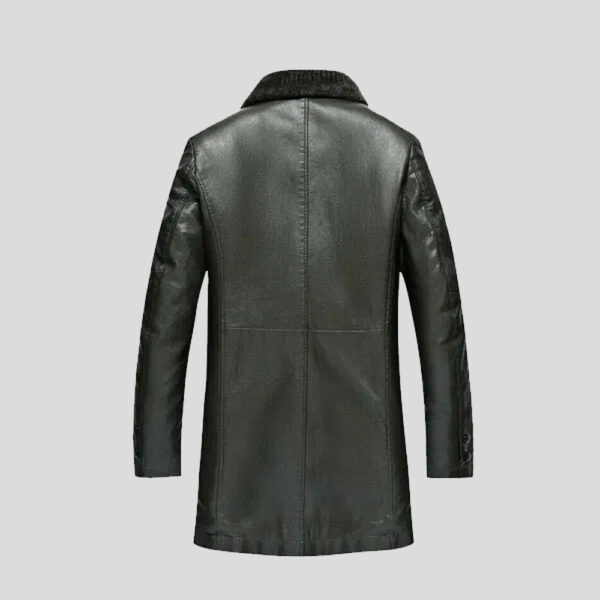 Men’s Fleeces Lined Real Leather Jacket Mid Long Overcoat Lapel Coat