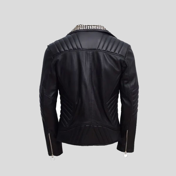 Men’s Magnificent Padded Leather Jacket with Black Silver Gold Contrast Studs