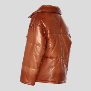Orange Men’s Leather Packable Down Filled Puffer Jacket