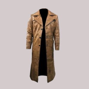 New Trench Men Style Full Length Tan Waxed Double Shaded Belted Coat