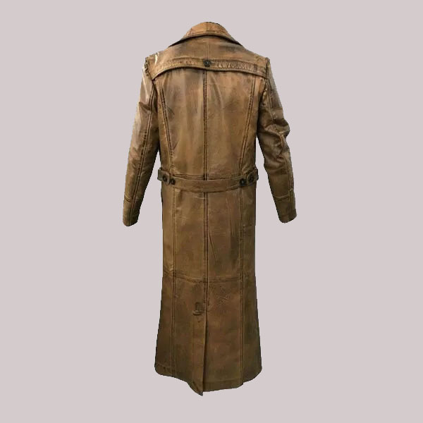 New Trench Men Style Full Length Tan Waxed Double Shaded Belted Coat
