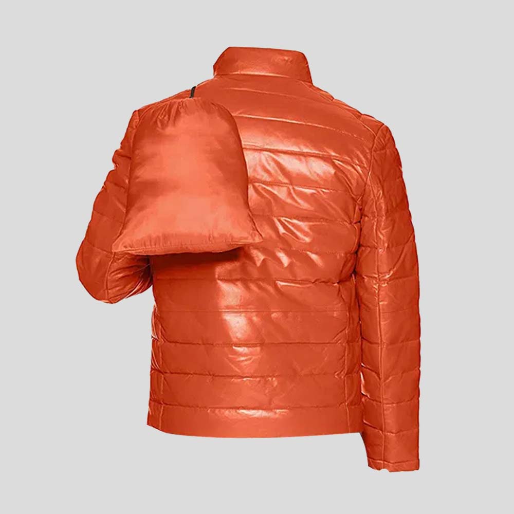 Orange Men’s Leather Packable Down Filled Puffer Jacket.jpg 2