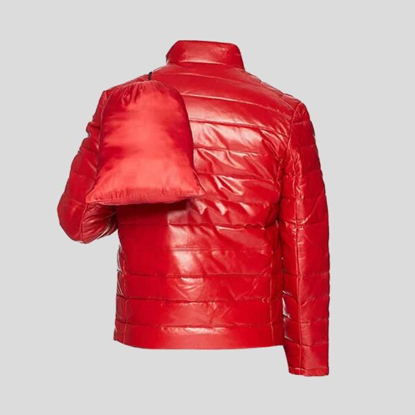 Red Men’s Leather Packable Down Filled Puffer Jacket