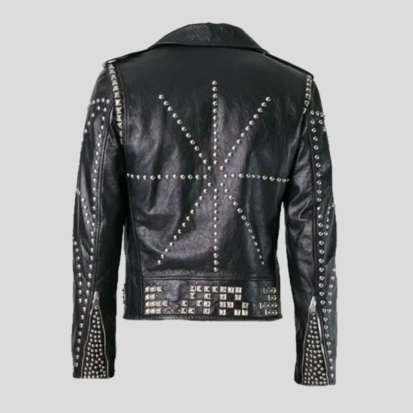 Star Studded Handmade Black Leather Jacket for Men Designer Fashion Leather Jacket