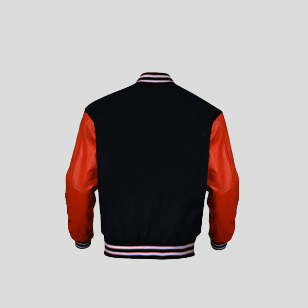 Top Quality Wool Melton Black and Genuine Leather Sleeves Varsity Jacket1