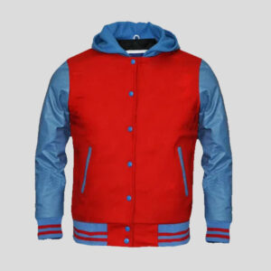 Top Quality Wool Red and Genuine Leather Sleeves Varsity Jacket