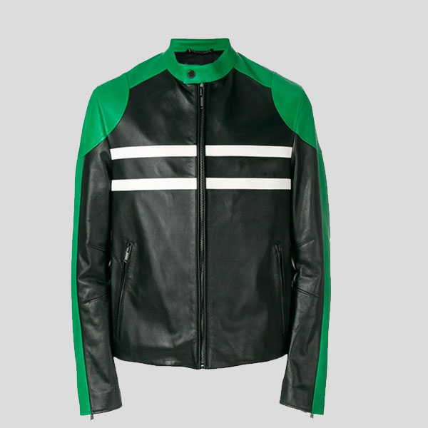 Green Leather Biker Jacket
