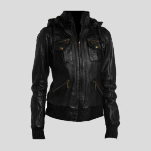 Womens-Black-Lambskin-Hooded-Leather-Bomber-jackets