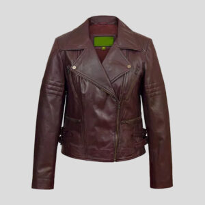 Women’s Burgundy Leather Biker Jacket
