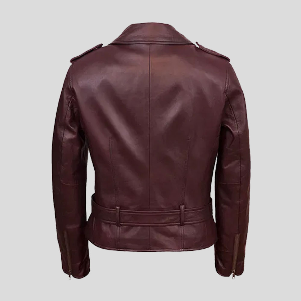 Women’s Burgundy Real Leather Biker Jacket