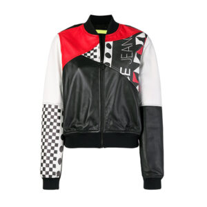 Colour-block Printed Leather Bomber jacket