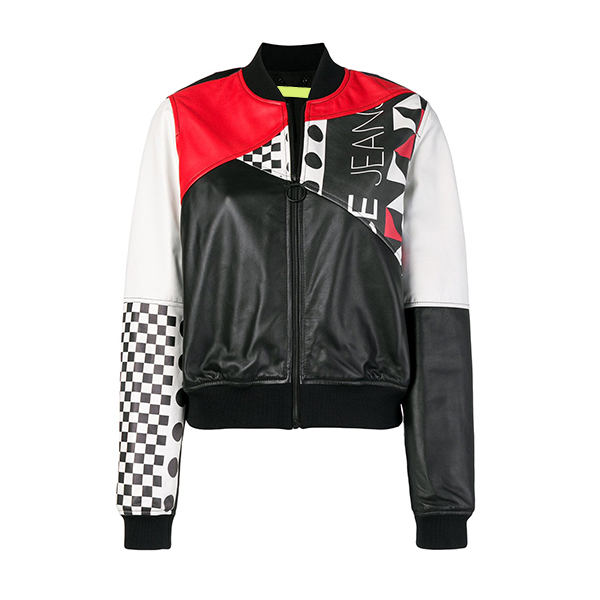 Colour-block Printed Leather Bomber jacket
