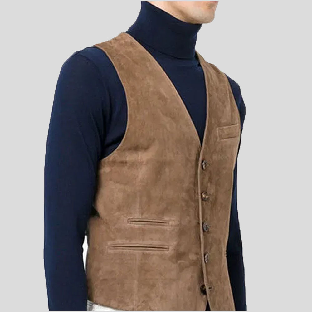 Brown Velvet Leather Vest in Attractive Looks