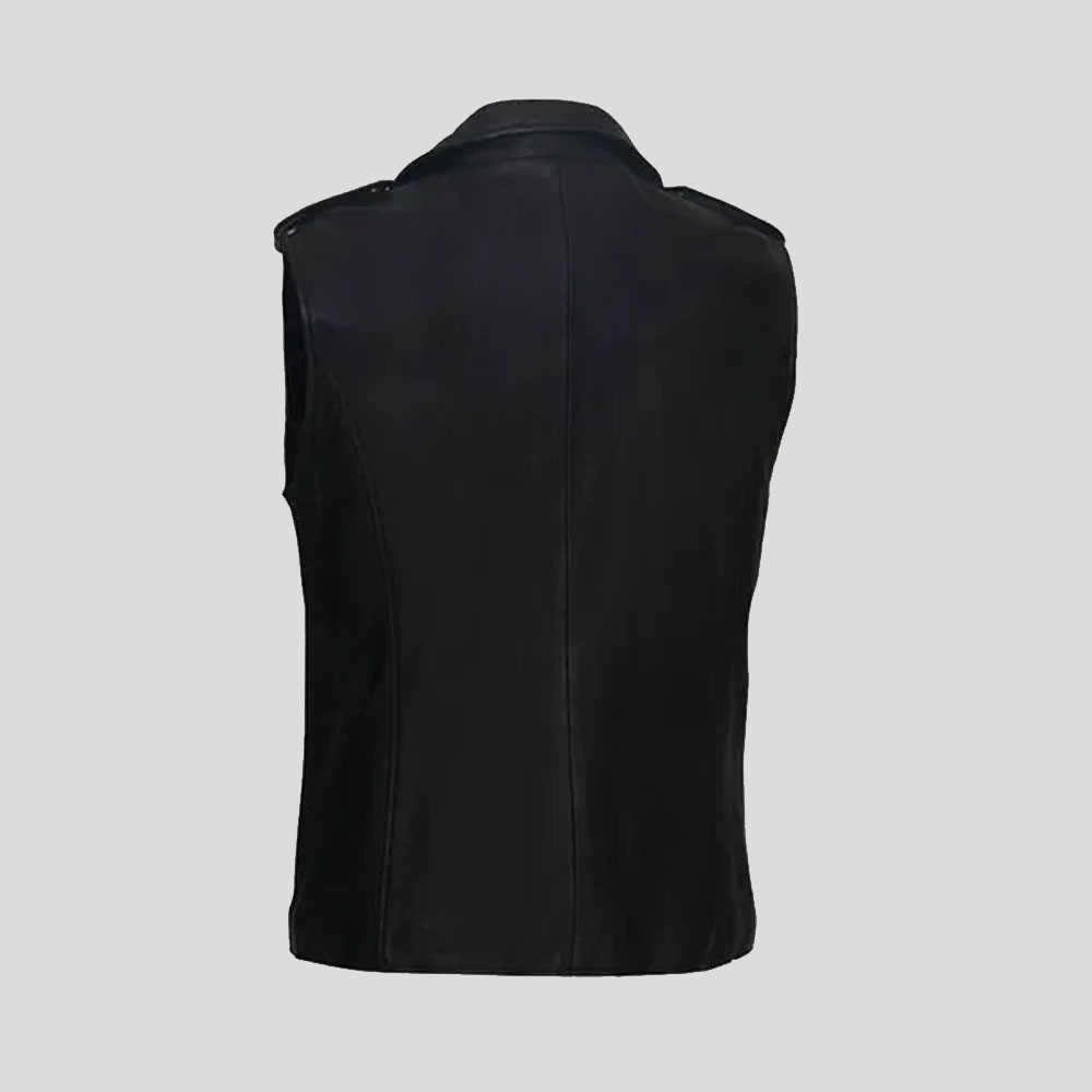 Mens Black Zipper and Shoulder Leather Vest