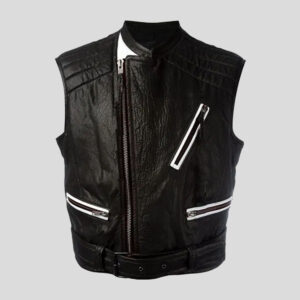 Mens Simple Leather Vest in Black and White