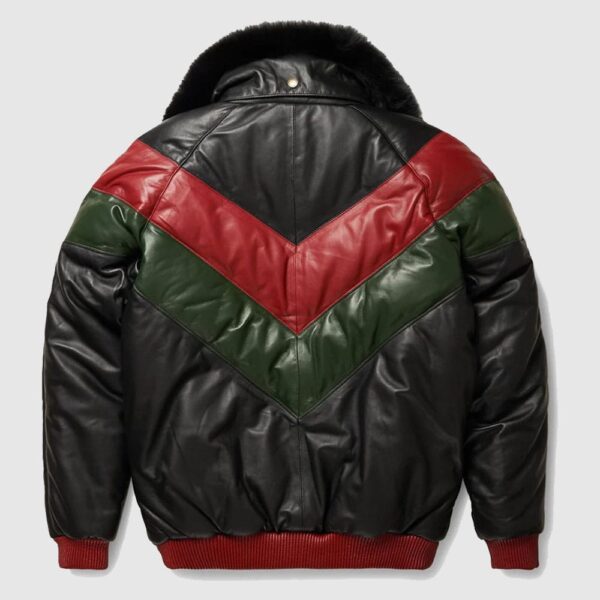 Red Green And Black V-Bomber Leather Jacket
