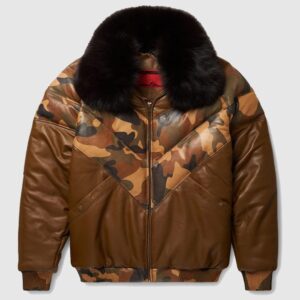 Stylish Color Brown V-Bomber Leather Jacket For Men